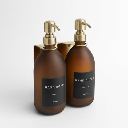 Namie Gold Wall Bracket & Frosted Amber Glass Dispenser Set