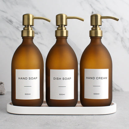 Namie White Tray & Frosted Amber Glass Dispenser Triple Set