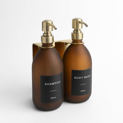 Namie Gold Wall Bracket & Frosted Amber Glass Dispenser Set