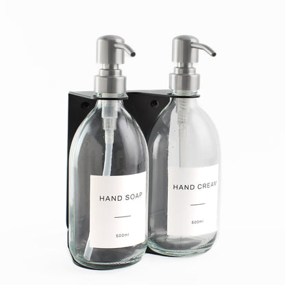 Namie Black Wall Bracket & Clear Glass Dispenser Set