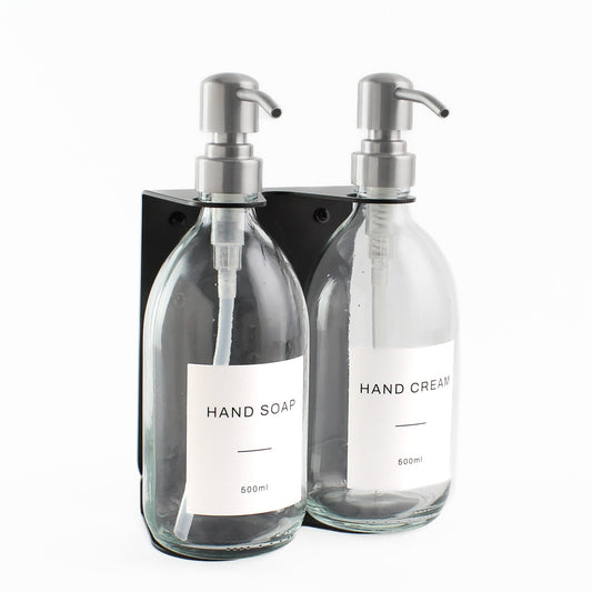 Namie Black Wall Bracket & Clear Glass Dispenser Set