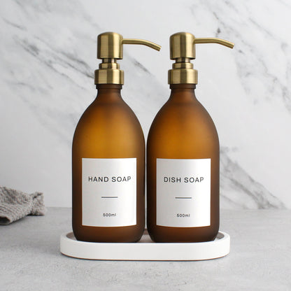 Namie White Tray & Frosted Amber Glass Dispenser Double Set