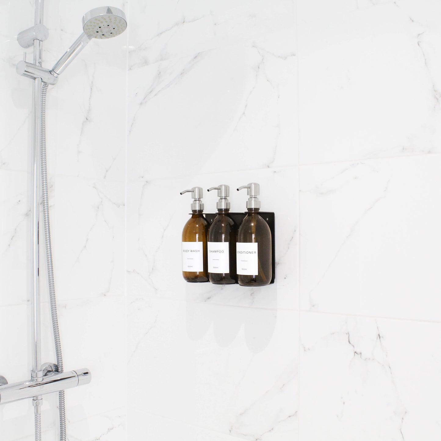 Namie Black Wall Bracket & Amber Glass Dispenser Set