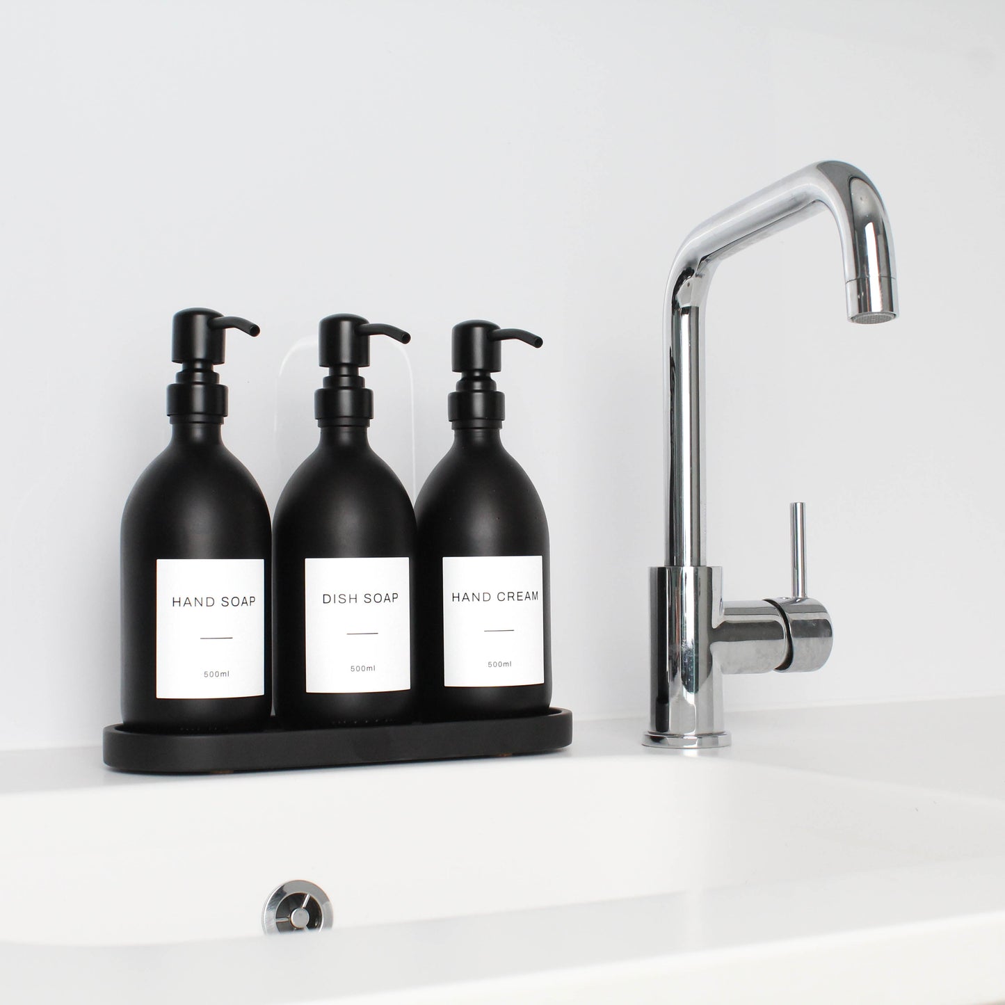 Namie Black Tray & Matte Black Dispenser Triple Set