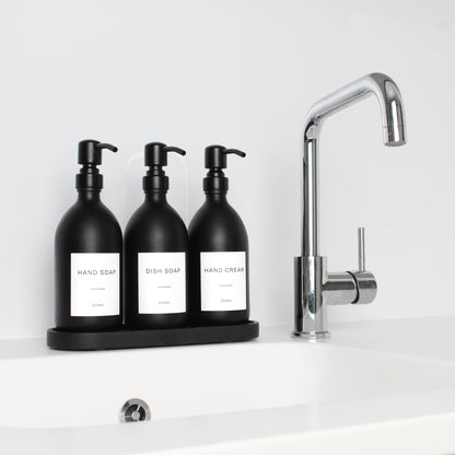 Namie Black Tray & Matte Black Dispenser Triple Set