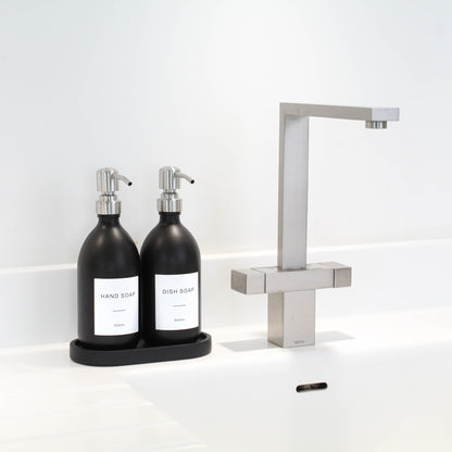 Namie Black Concrete Tray & Matte Black Glass Dispenser Double Set
