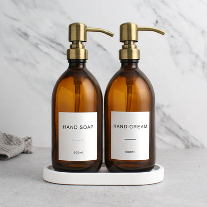 Namie White Concrete Tray & Amber Glass Dispenser Double Set