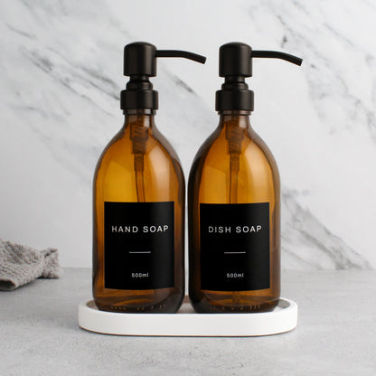 Namie White Concrete Tray & Amber Glass Dispenser Double Set