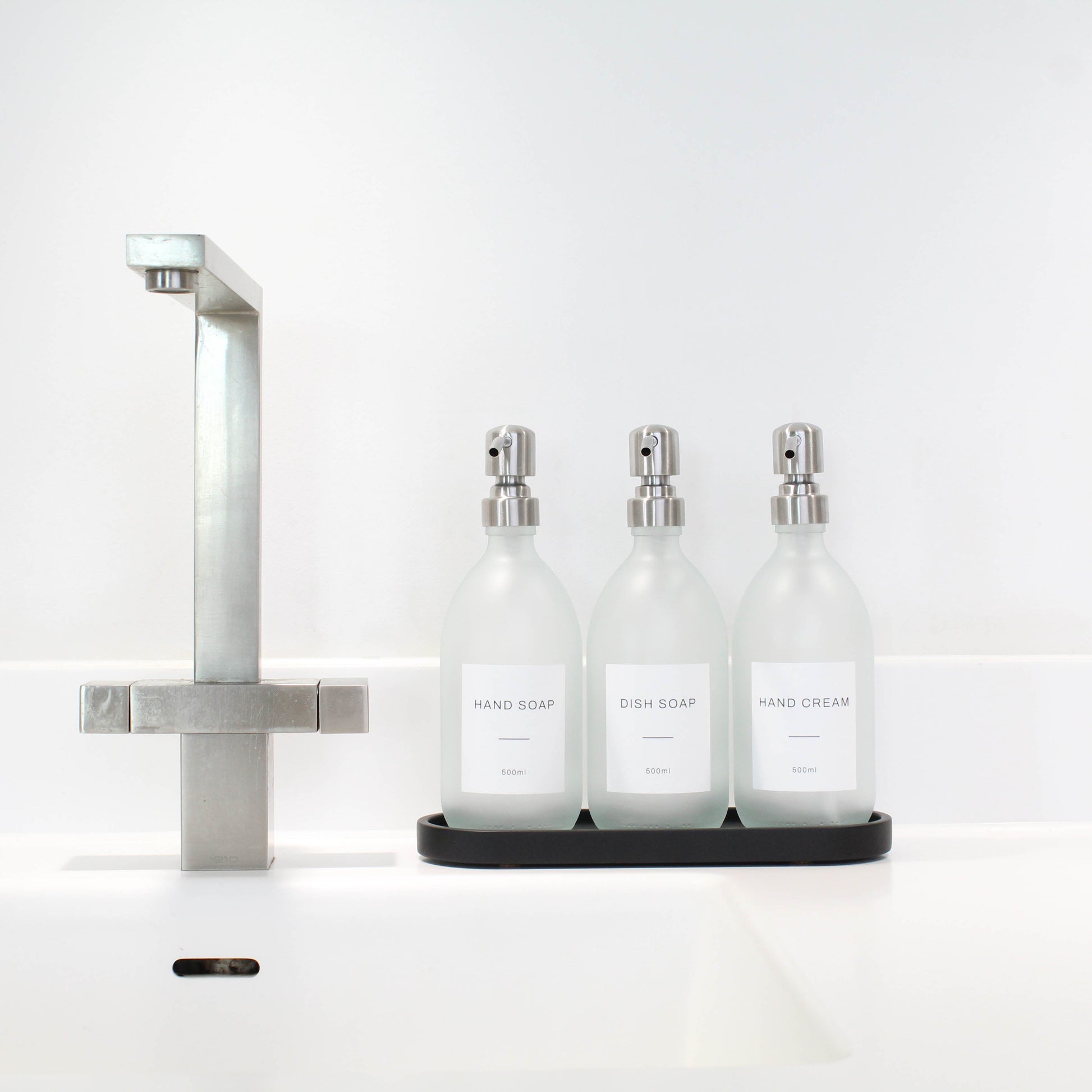 Namie Black Tray & Frosted White Dispenser Triple Set