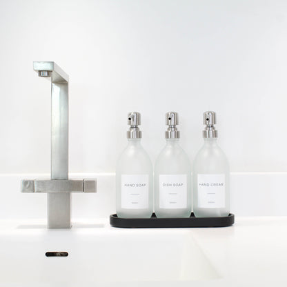 Namie Black Tray & Frosted White Dispenser Triple Set