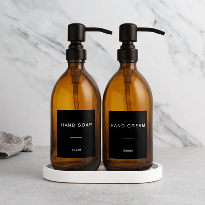 Namie White Concrete Tray & Amber Glass Dispenser Double Set