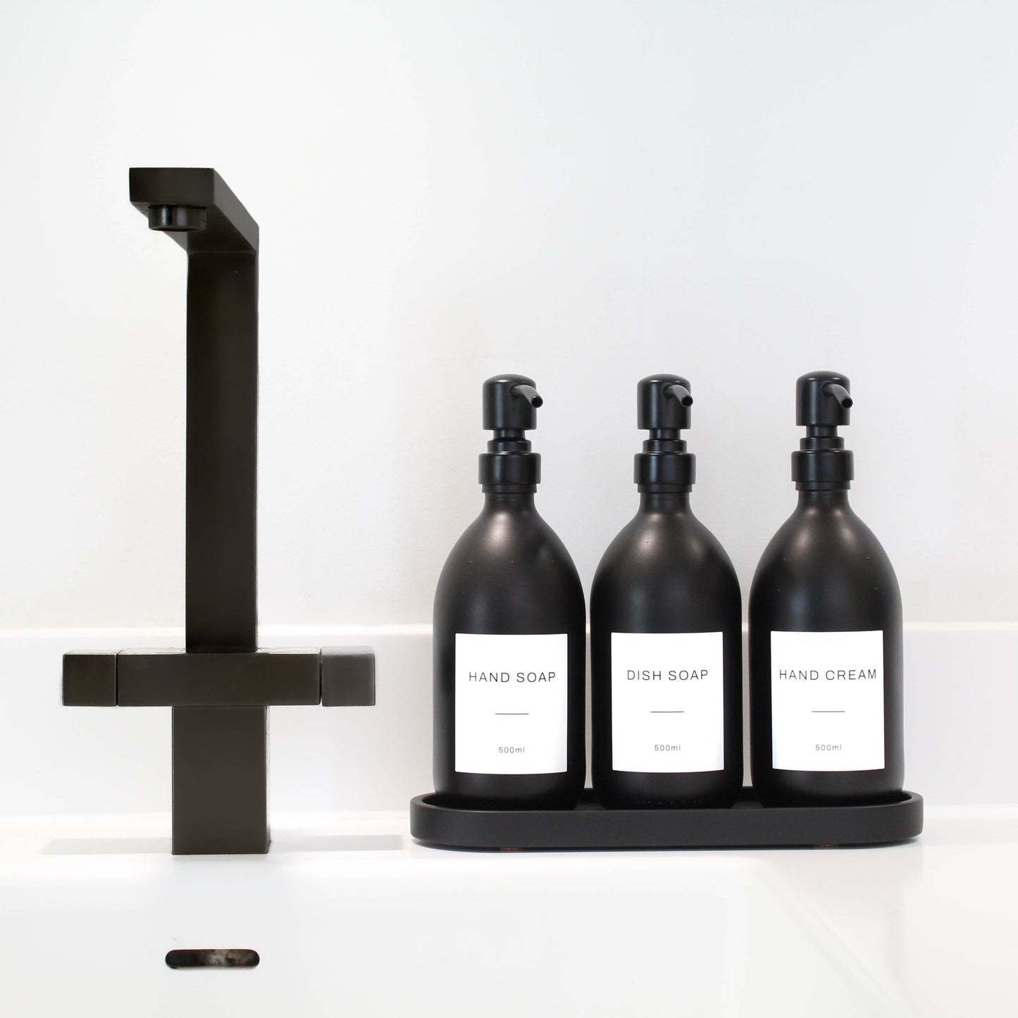 Namie Black Tray & Matte Black Dispenser Triple Set
