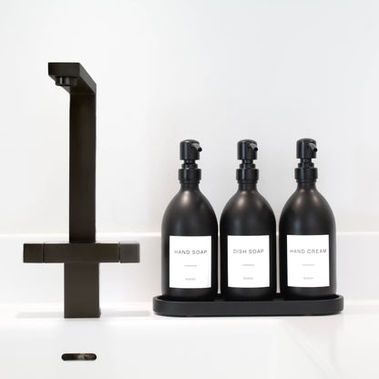 Namie Black Tray & Matte Black Dispenser Triple Set