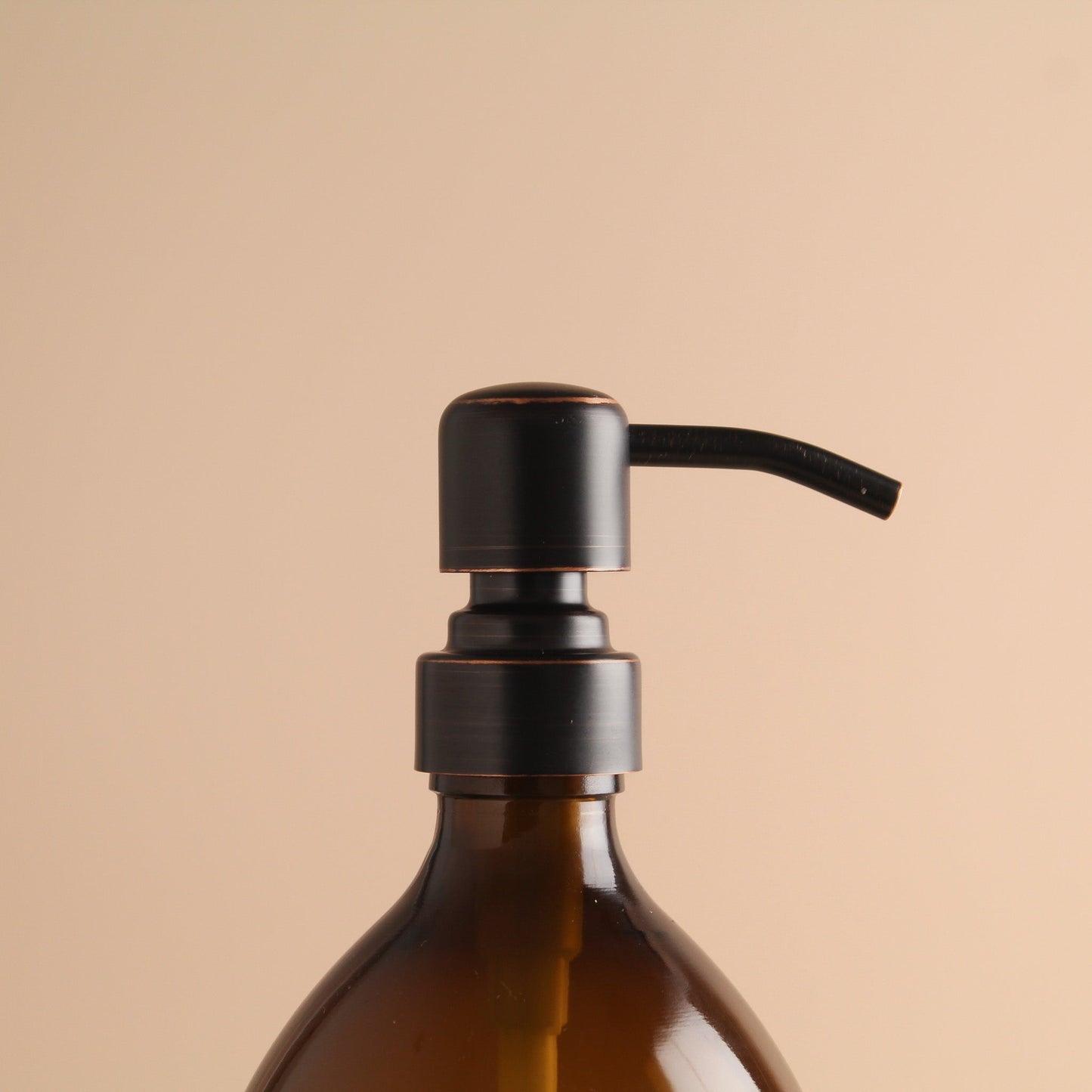 Namie Amber Glass Soap Dispenser Triple Set with White Concrete Tray