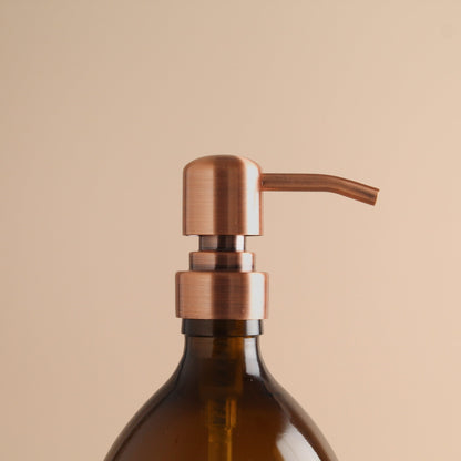 Namie Amber Glass Soap Dispenser Triple Set with White Concrete Tray