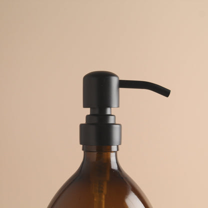 Namie Amber Glass Soap Dispenser Triple Set with Black Concrete Tray