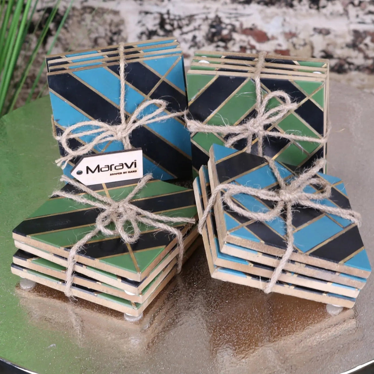 Panna Luxe Resin Coasters, Set of 4, Blue or Green