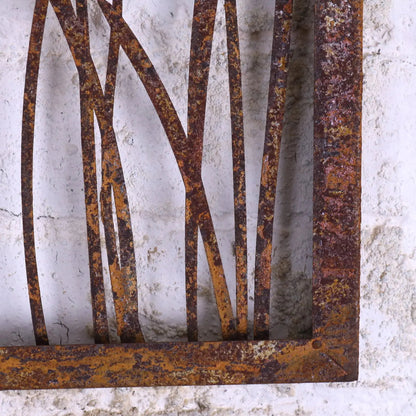 Alibag Rustic Metal Garden Wall Art with Butterflies and Bulrushes 65 cm