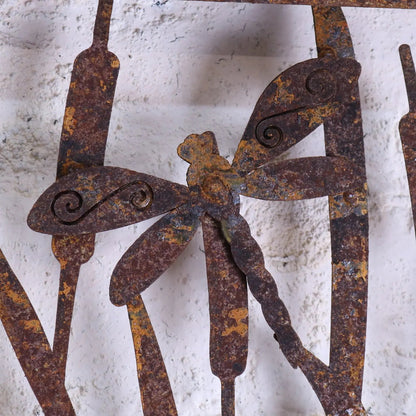 Alibag Rustic Metal Garden Wall Art with Butterflies and Bulrushes 65 cm
