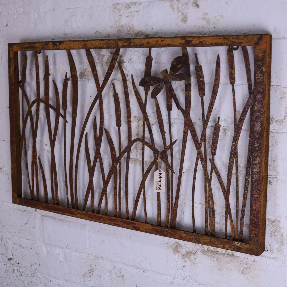 Alibag Rustic Metal Garden Wall Art with Butterflies and Bulrushes 65 cm