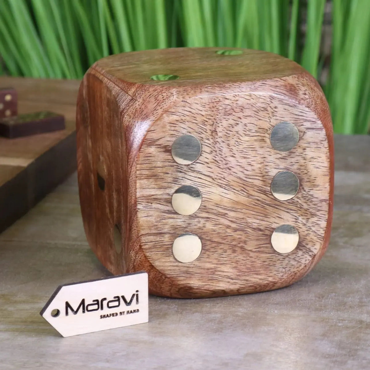 Aravali Mango Wood Decorative Dice with Brass Inlay 10 cm
