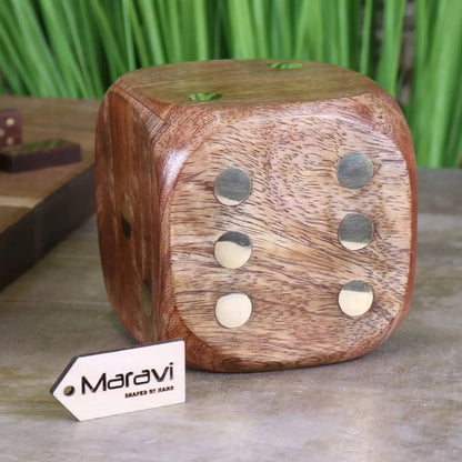 Aravali Mango Wood Decorative Dice with Brass Inlay 10 cm