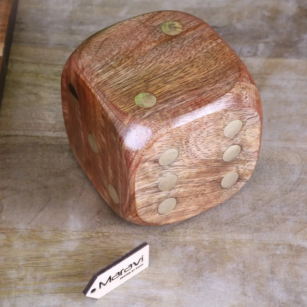 Aravali Mango Wood Decorative Dice with Brass Inlay 10 cm