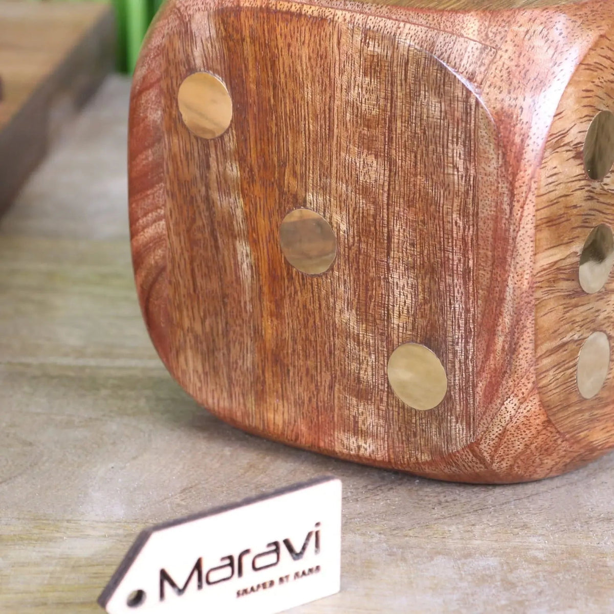 Aravali Mango Wood Decorative Dice with Brass Inlay 10 cm