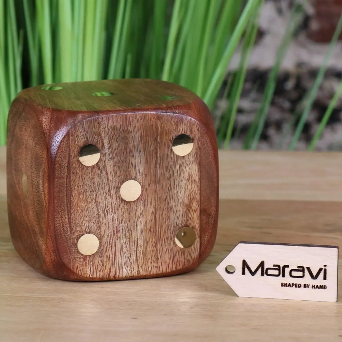 Aravali Mango Wood Decorative Dice with Brass Inlay 8 cm
