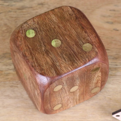 Aravali Mango Wood Decorative Dice with Brass Inlay 8 cm
