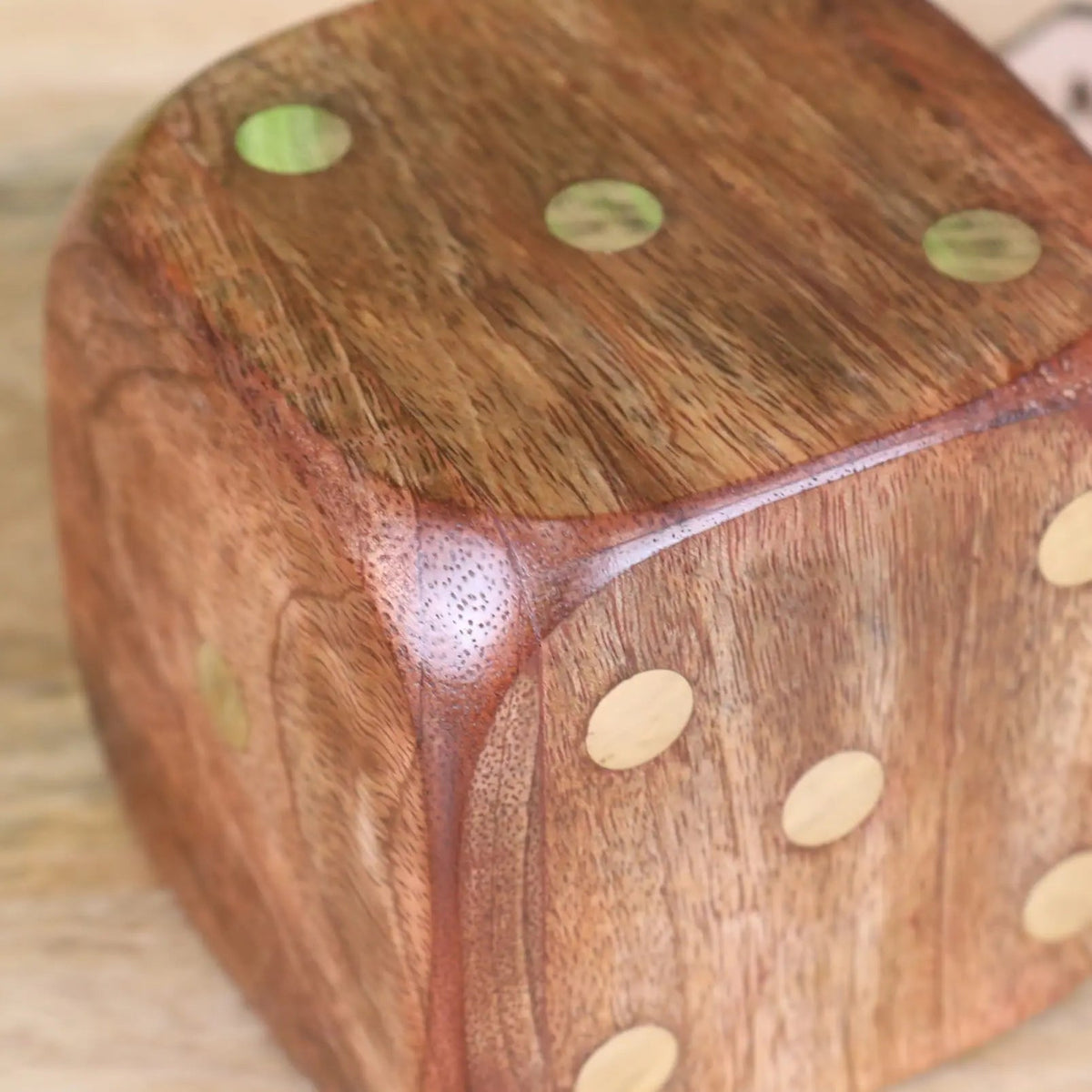 Aravali Mango Wood Decorative Dice with Brass Inlay 8 cm