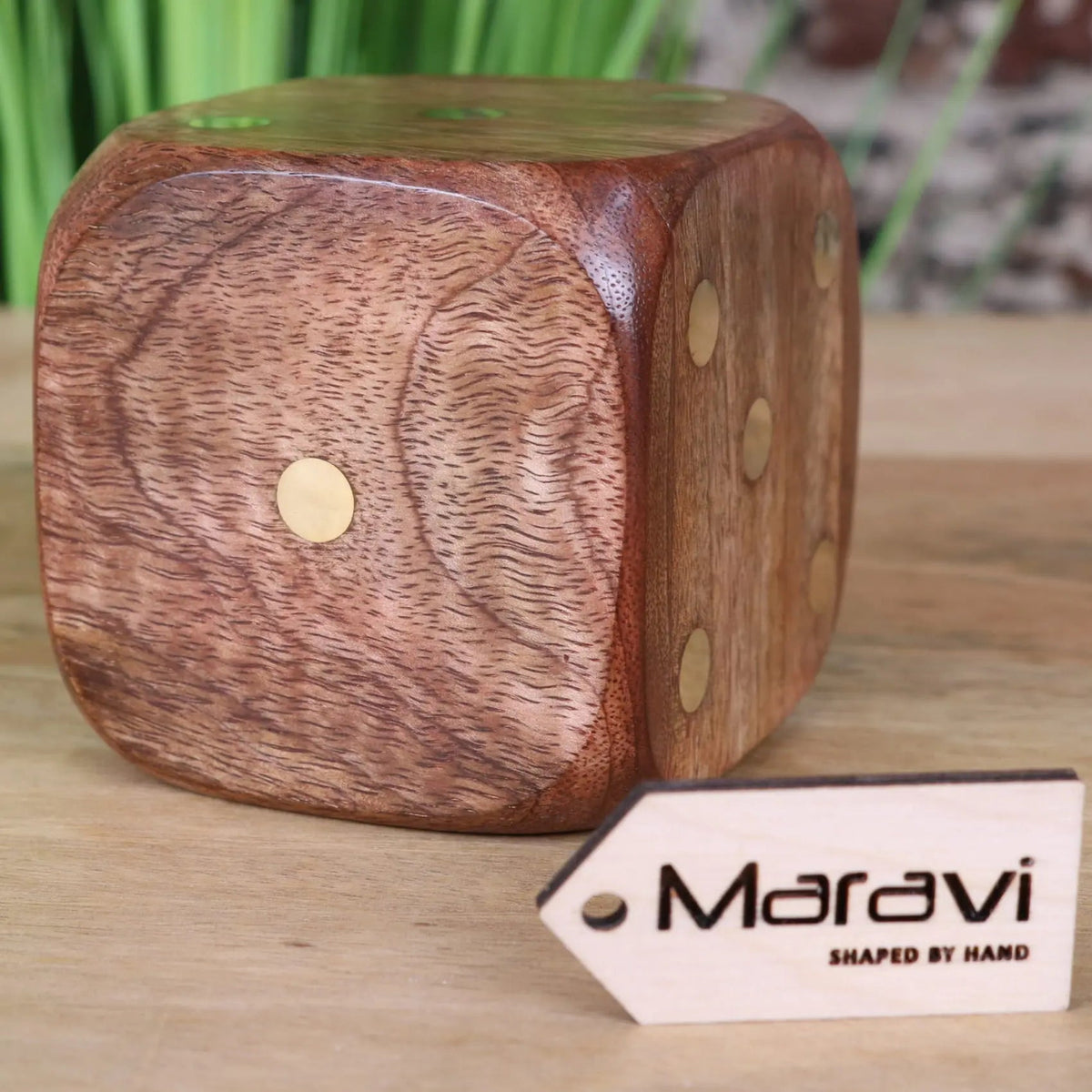 Aravali Mango Wood Decorative Dice with Brass Inlay 8 cm