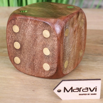 Aravali Mango Wood Decorative Dice with Brass Inlay 8 cm