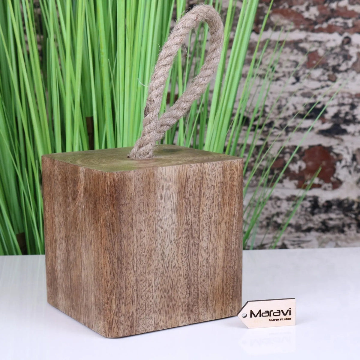 Mori Solid Mango Wood Door Stop with Rope Handle