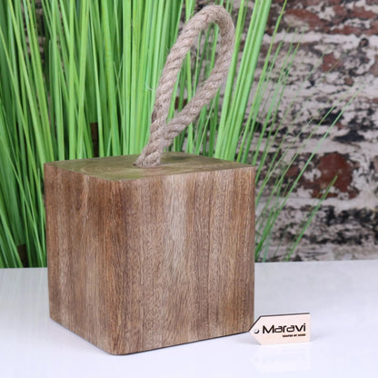 Mori Solid Mango Wood Door Stop with Rope Handle