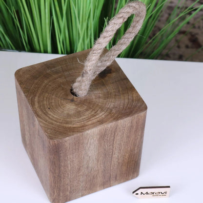 Mori Solid Mango Wood Door Stop with Rope Handle