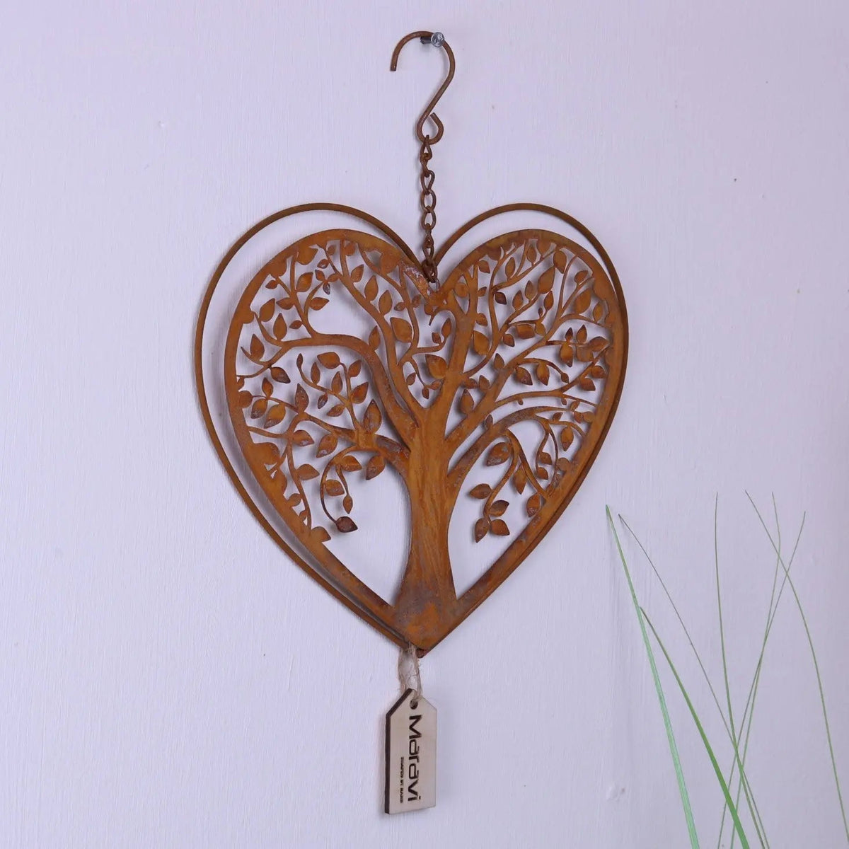 Neri Rustic Metal Heart Wind Chime with Tree of Life