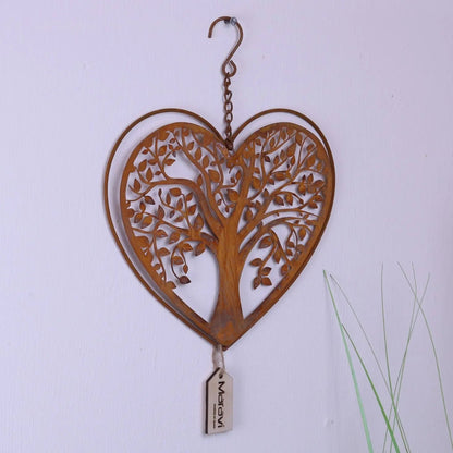 Neri Rustic Metal Heart Wind Chime with Tree of Life