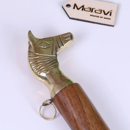 Naka Wood and Brass Long Shoe Horn 46 cm with Animal Top
