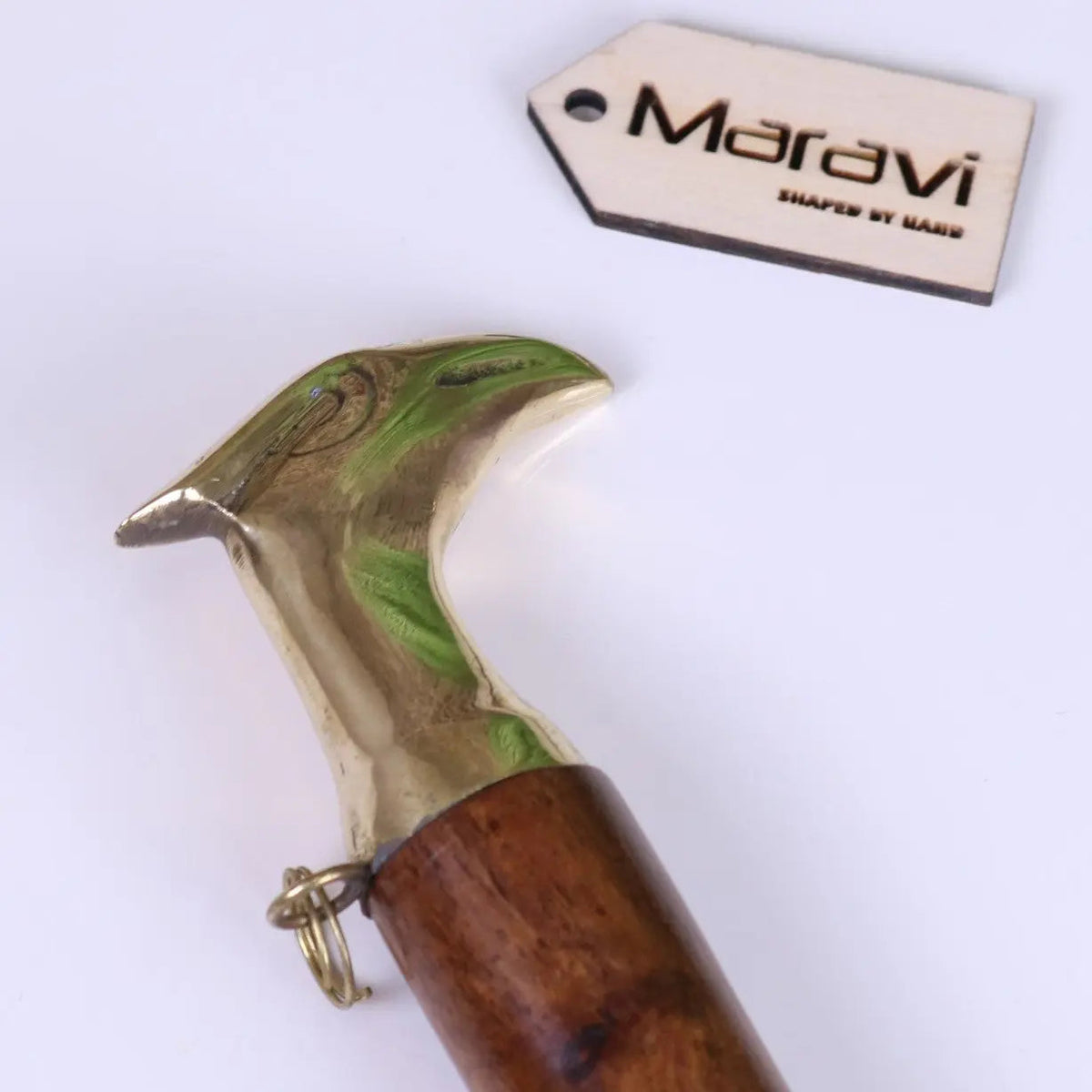 Naka Wood and Brass Long Shoe Horn 46 cm with Animal Top
