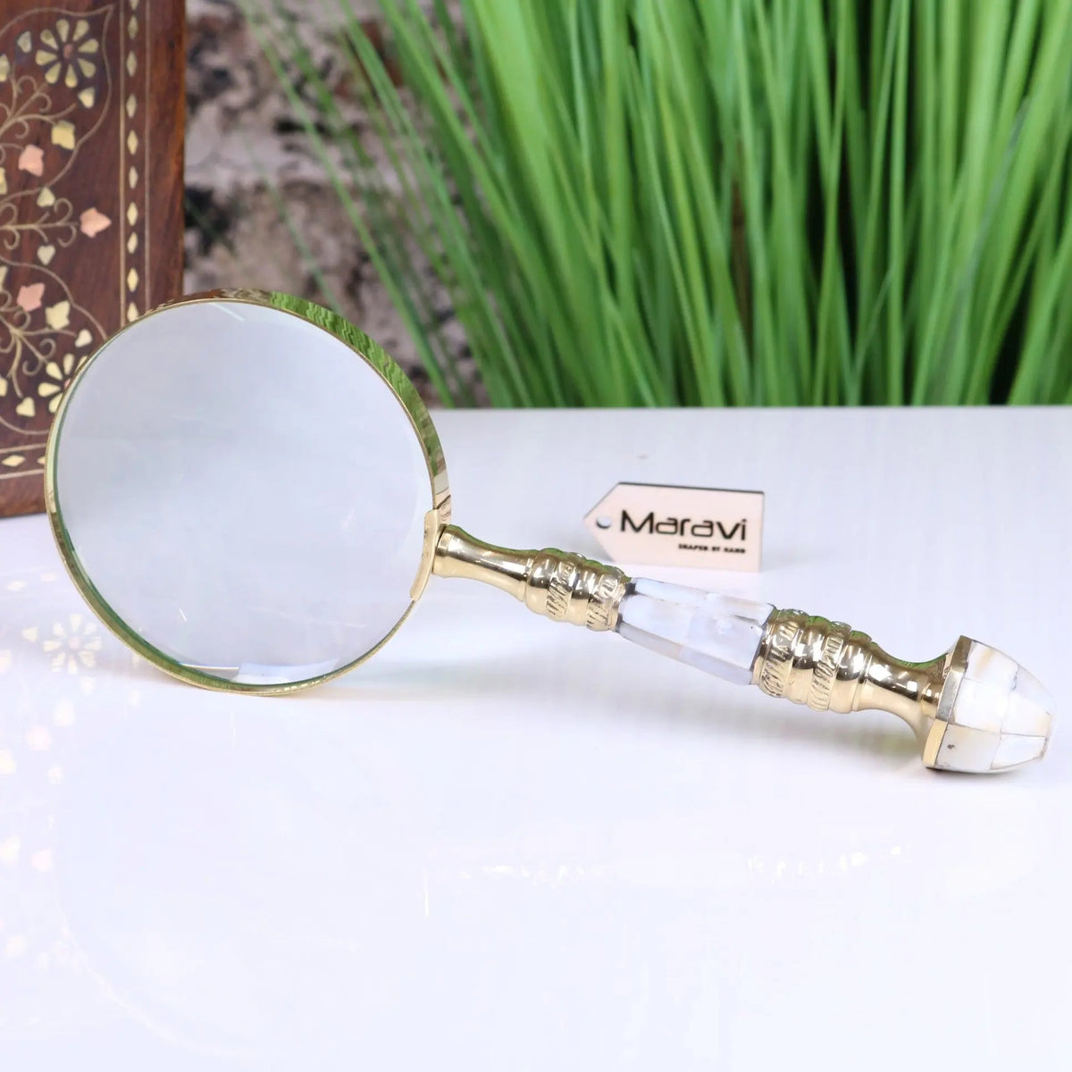 Yala Brass and Mother of Pearl Reading Magnifying Glass 10 cm