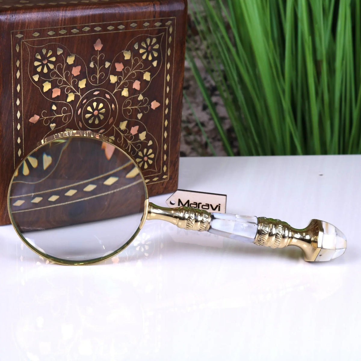 Yala Brass and Mother of Pearl Reading Magnifying Glass 10 cm