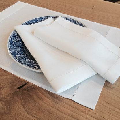 Dormitory Stanhope Hemstitched White Linen Napkin & Placemat