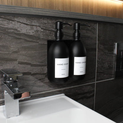 Namie Matte Black Wall Mounted Dispenser Bracket Set with Matte Black Bottles
