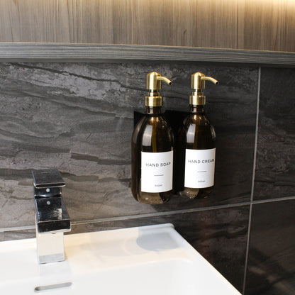 Namie Black Wall Bracket & Amber Glass Dispenser Set
