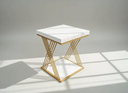 Chic Modern Square Side Table with Faux Marble Top