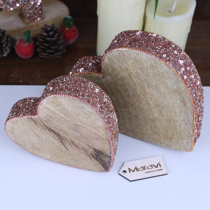 Lovell Mango Wood Christmas Heart Decoration with Copper Jewel Edging, 2 Sizes