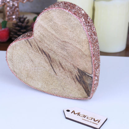 Lovell Mango Wood Christmas Heart Decoration with Copper Jewel Edging, 2 Sizes