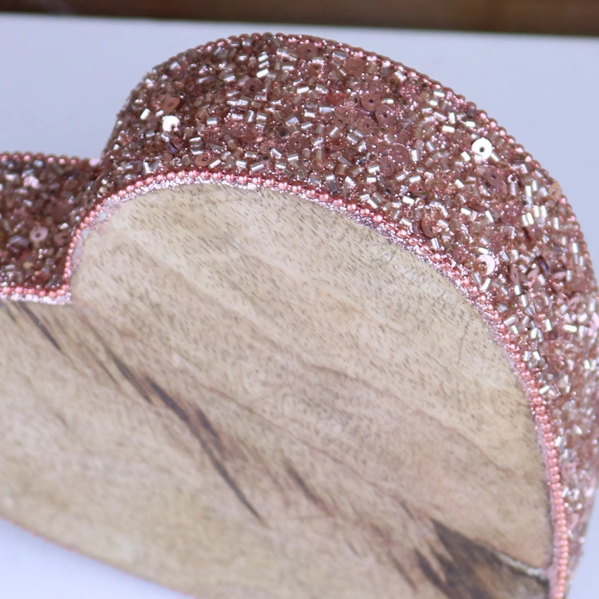Lovell Mango Wood Christmas Heart Decoration with Copper Jewel Edging, 2 Sizes