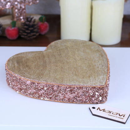 Lovell Mango Wood Christmas Heart Decoration with Copper Jewel Edging, 2 Sizes